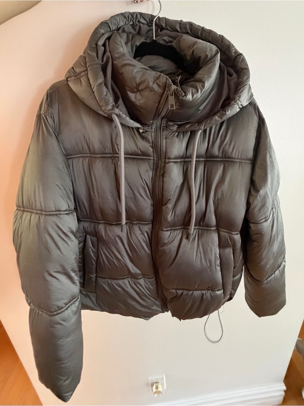 Zara Quilted Hooded Puffer Jacket - Charcoal